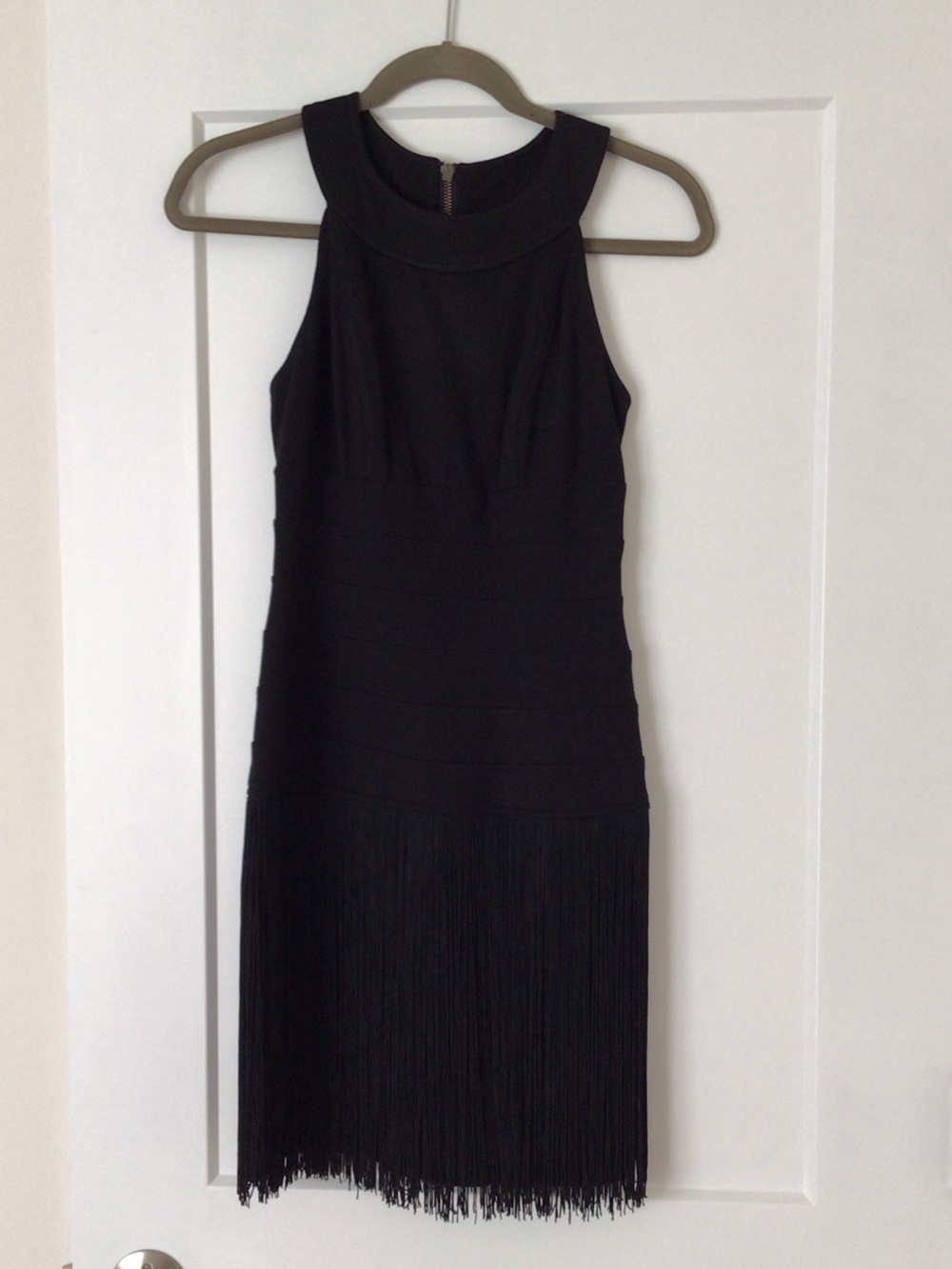 Muse Black Sleeveless Fringe Hem Mini Dress